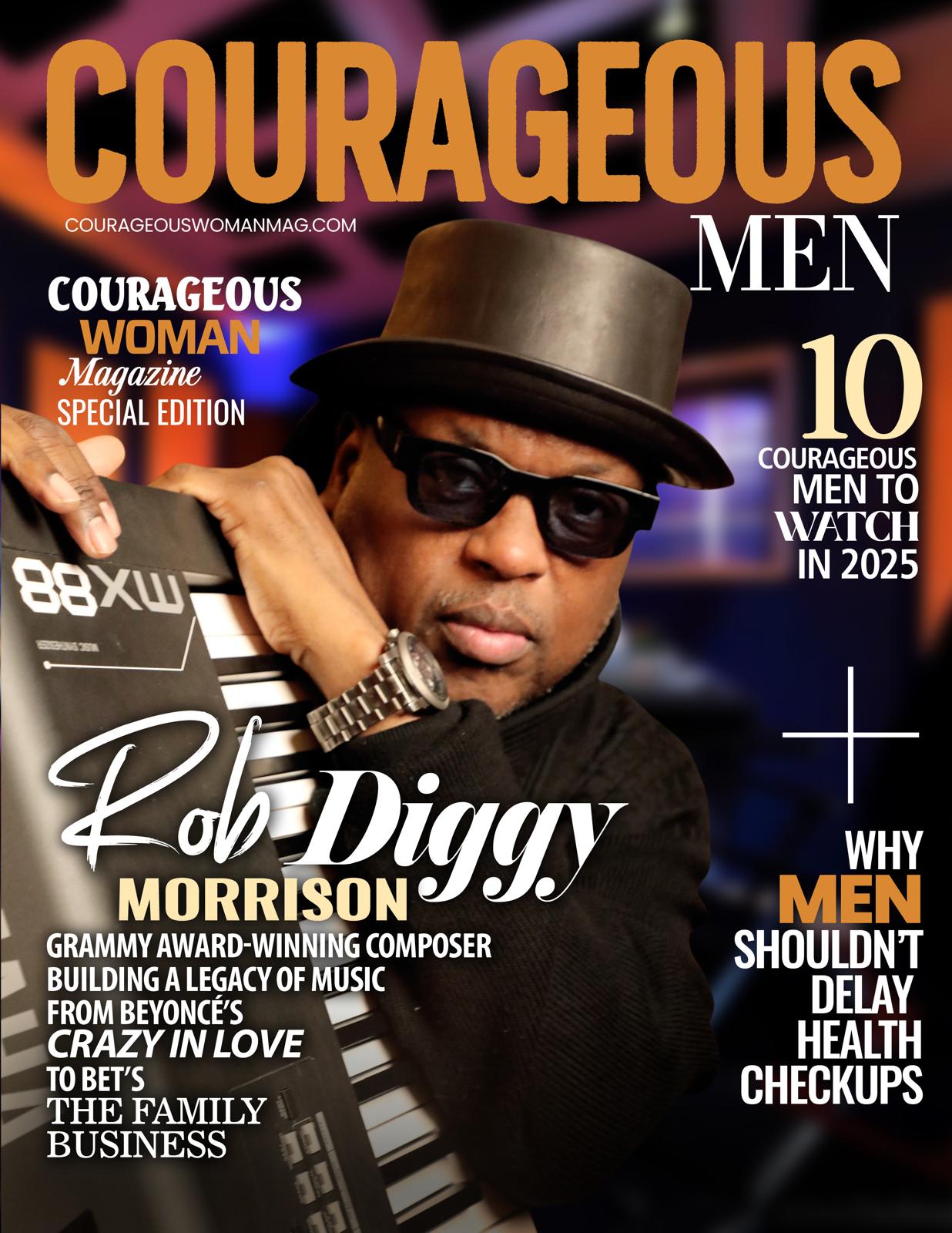 Courageous Men magazine special edition cover featuring Rob Diggy Morrison at a keyboard